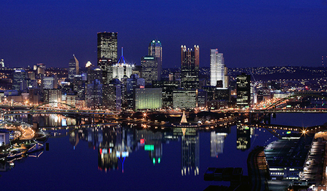 night time skyline of Pittsburgh